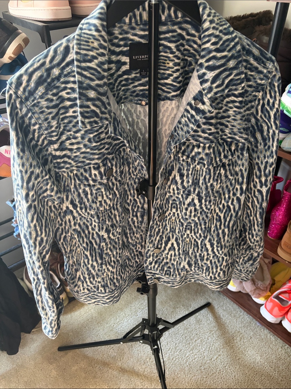 Liverpool Blue and Cream Animal-Print Jean Jacket